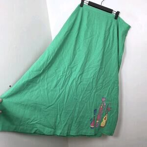 Stonebridge Green Linen Blend Colorful Cat Print Whimsical Maxi Skirt Size 2X